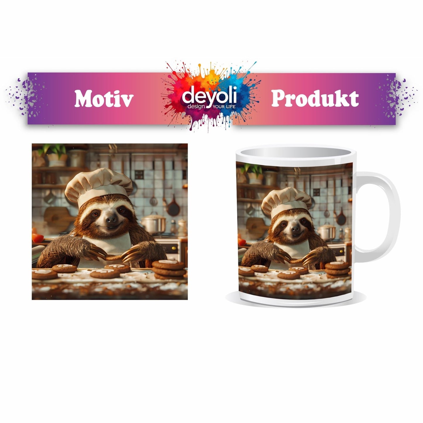 Motivtasse Faultierbäcker zaubert süße Träume in Zeitlupe. - deyoli