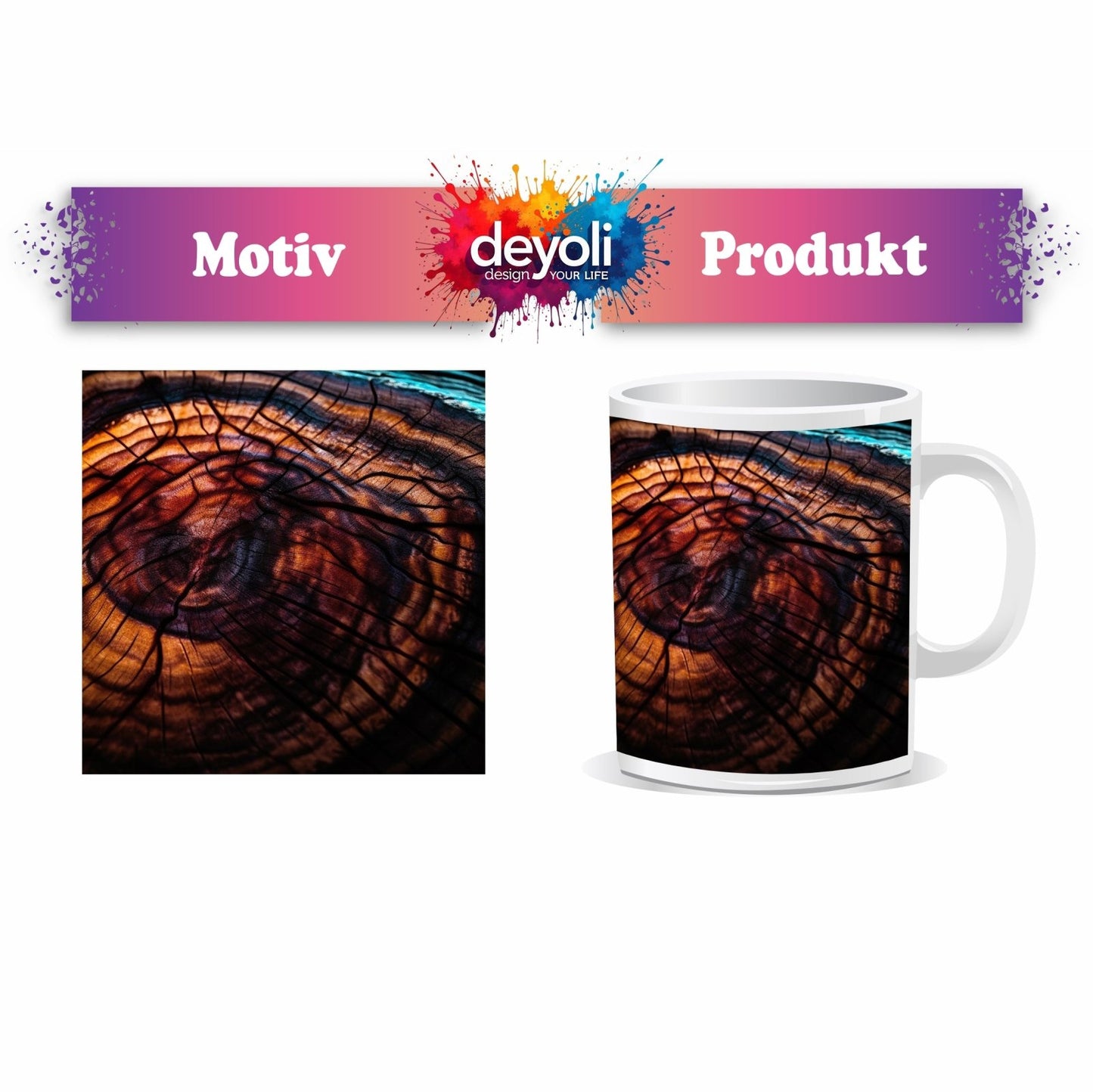 Motivtasse Feurige Maserung – Natur malt in Flammenfarben. - deyoli