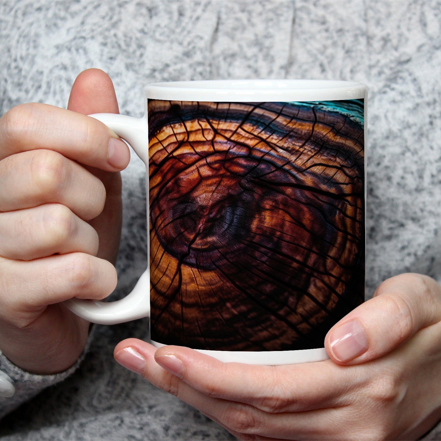 Motivtasse Feurige Maserung – Natur malt in Flammenfarben. - deyoli