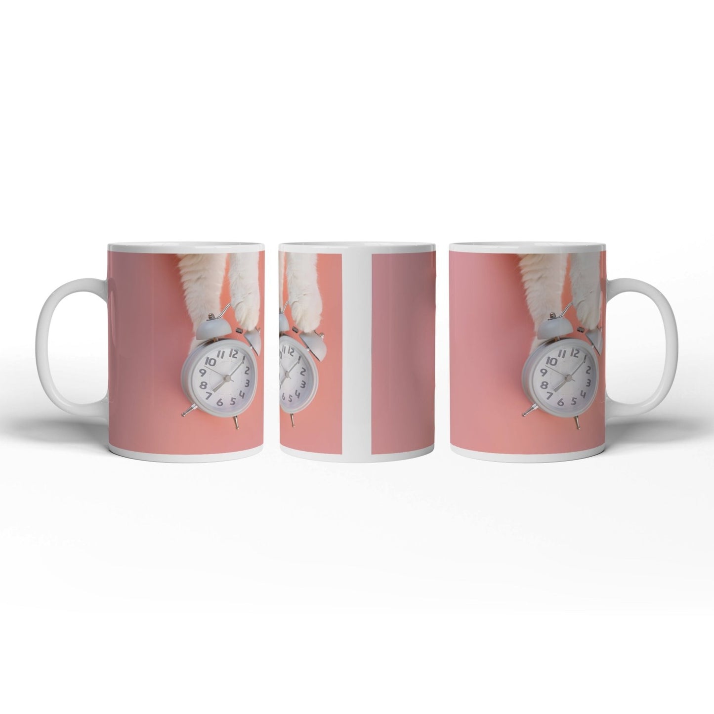 Motivtasse Flauschige Pfoten halten die Zeit auf rosa Grund. - deyoli