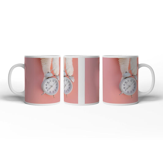 Motivtasse Flauschige Pfoten halten die Zeit auf rosa Grund. - deyoli