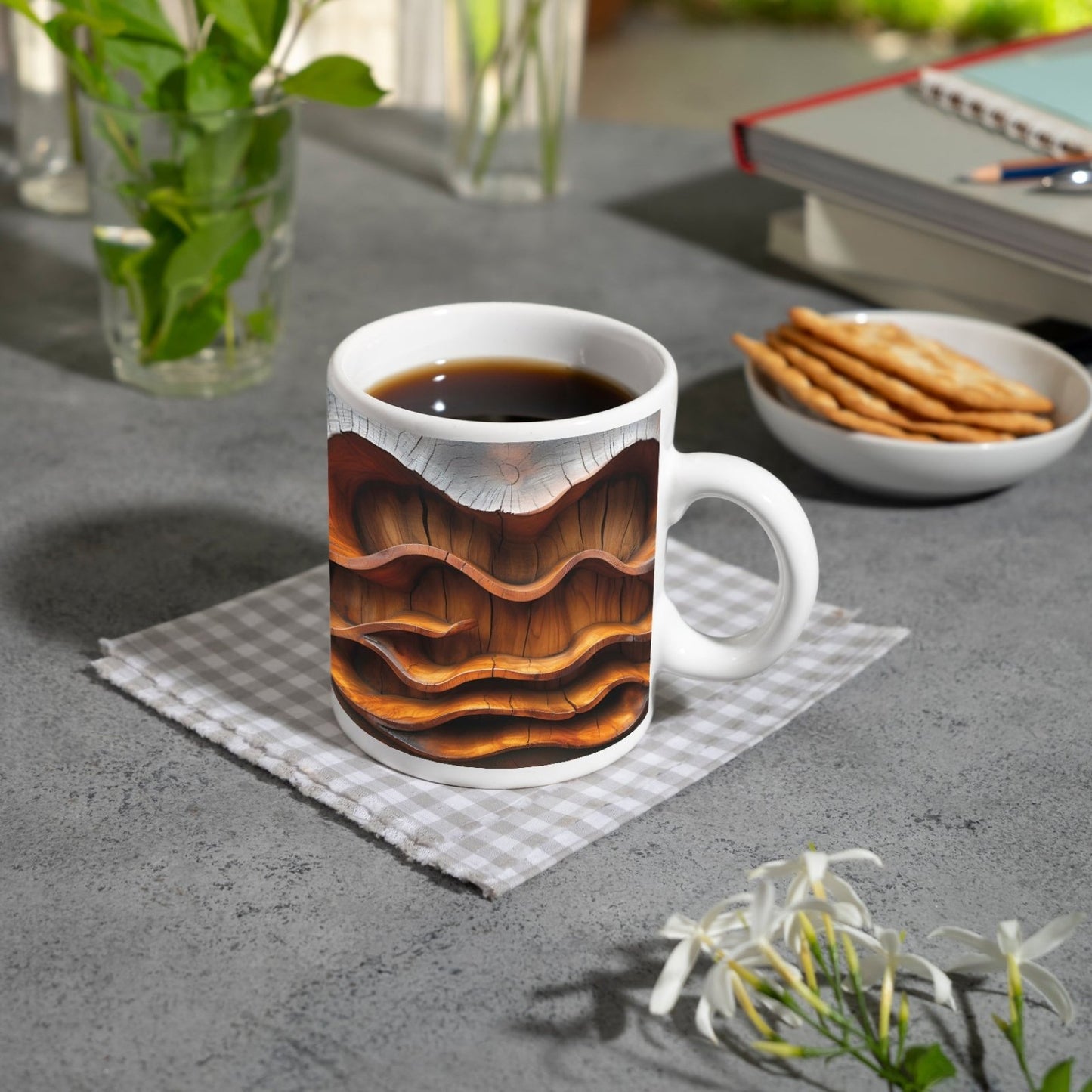 Motivtasse Fließende Holzformen – Natur in sanfter Wellenbewegung. - deyoli