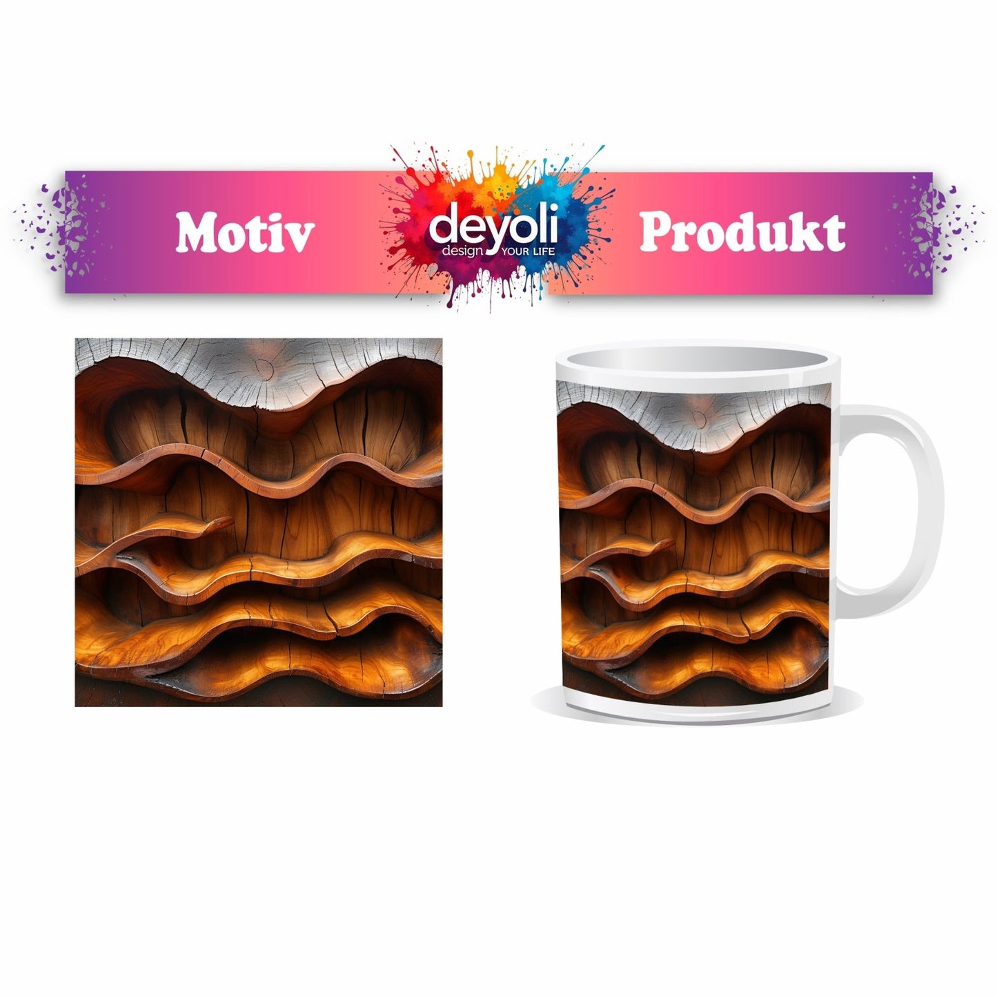 Motivtasse Fließende Holzformen – Natur in sanfter Wellenbewegung. - deyoli