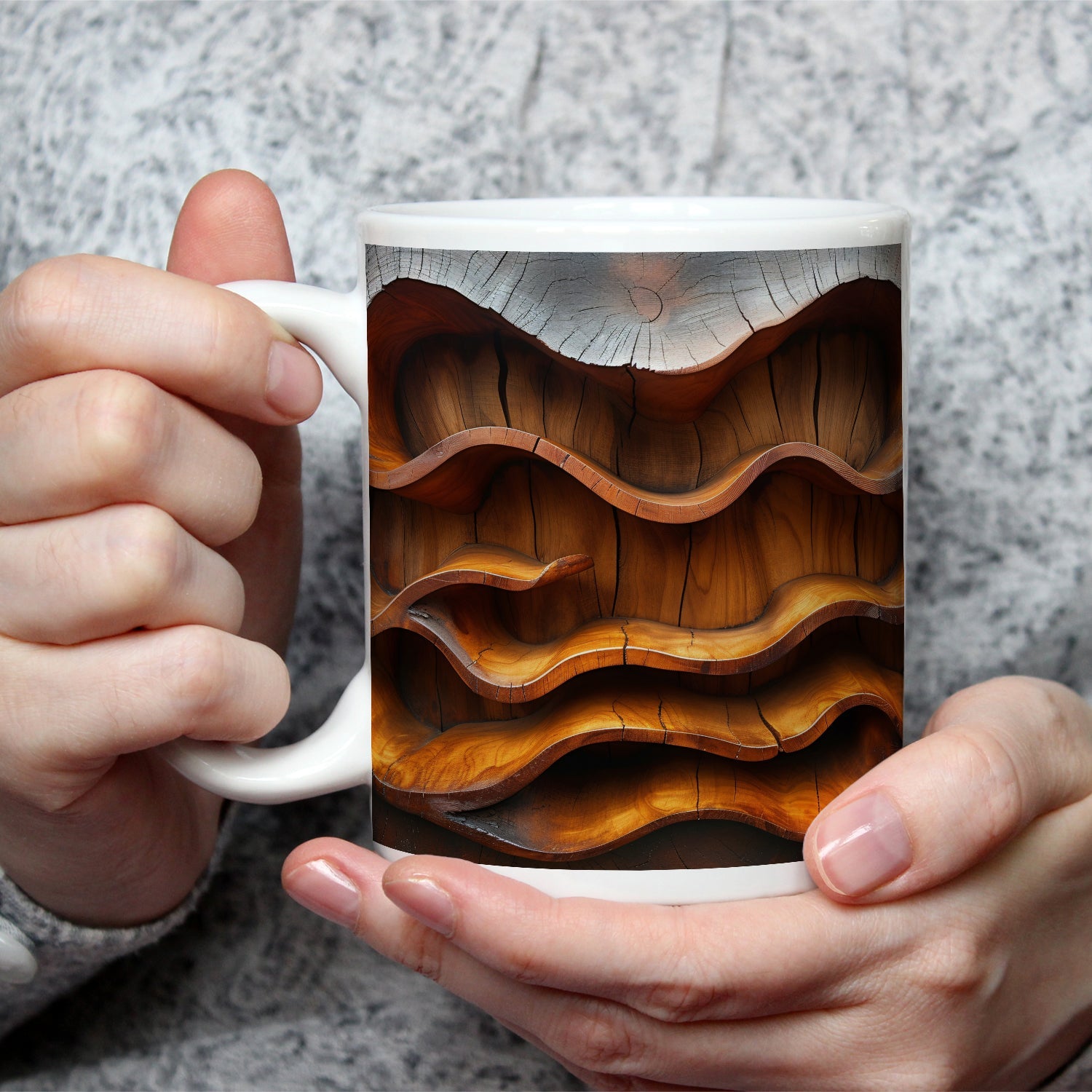 Motivtasse Fließende Holzformen – Natur in sanfter Wellenbewegung. - deyoli