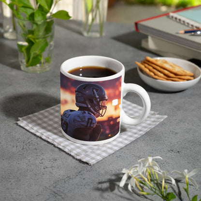 Motivtasse Footballer im Sonnenuntergang – Fokus im letzten Licht. - deyoli