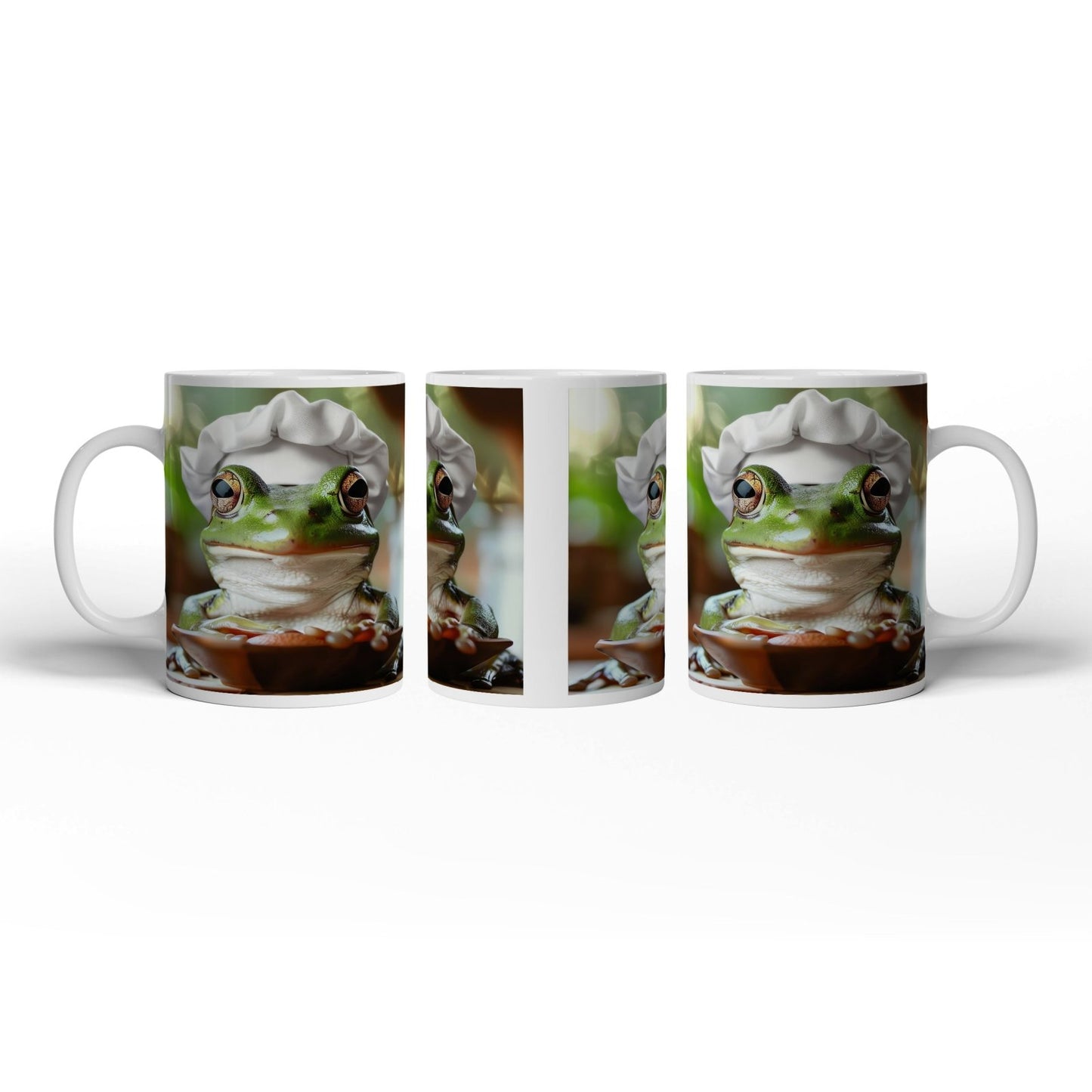 Motivtasse Frosch mit Kochmütze – stiller Gourmet am Werk. - deyoli