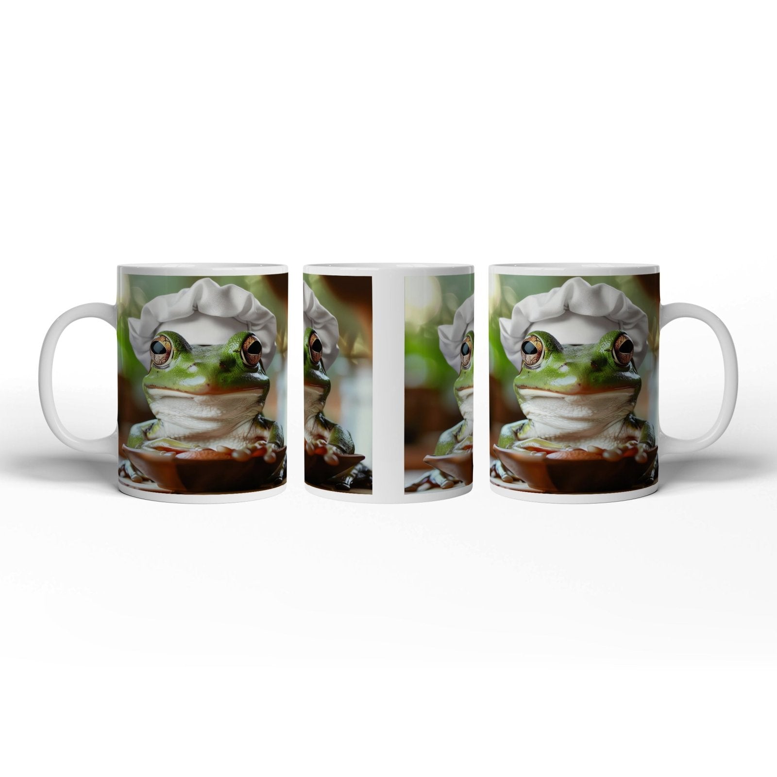 Motivtasse Frosch mit Kochmütze – stiller Gourmet am Werk. - deyoli