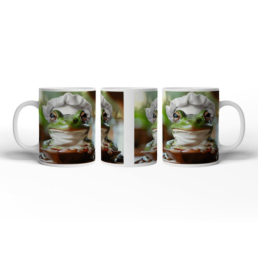 Motivtasse Frosch mit Kochmütze – stiller Gourmet am Werk. - deyoli
