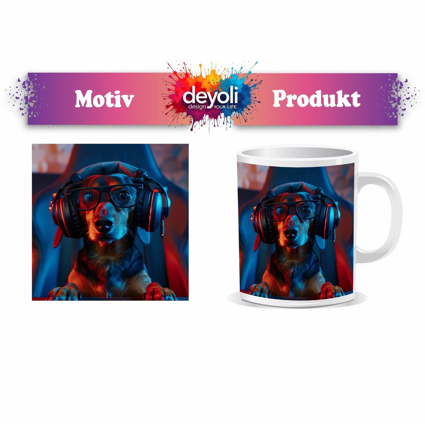 Motivtasse Gamer - Dackel – fokussiert, gestylt, bereit zu siegen. - deyoli