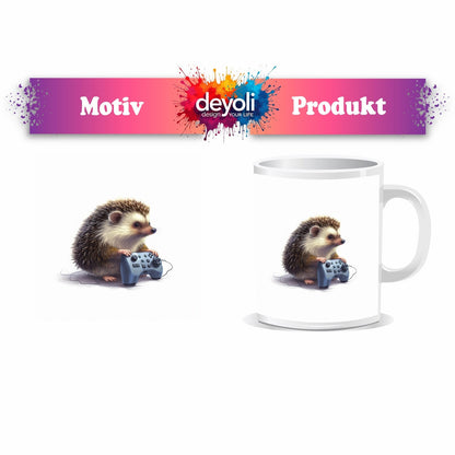 Motivtasse Gamer - Igel – stachlig, fokussiert, controllerfest im Griff. - deyoli