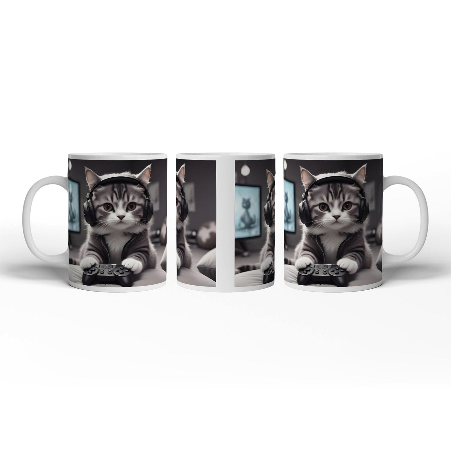 Motivtasse Gamer - Katze – flauschig, fokussiert, voll im Flow. - deyoli