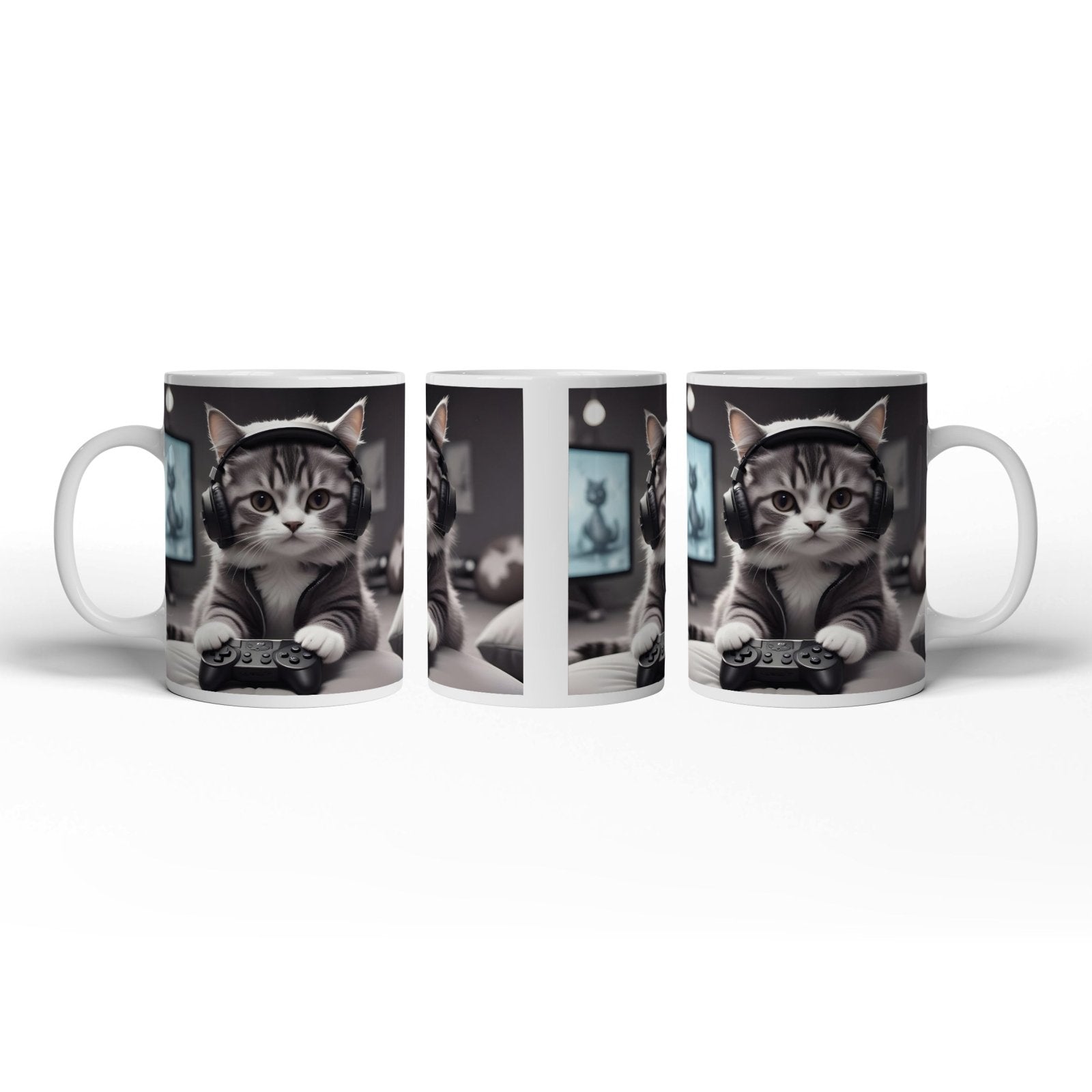 Motivtasse Gamer - Katze – flauschig, fokussiert, voll im Flow. - deyoli