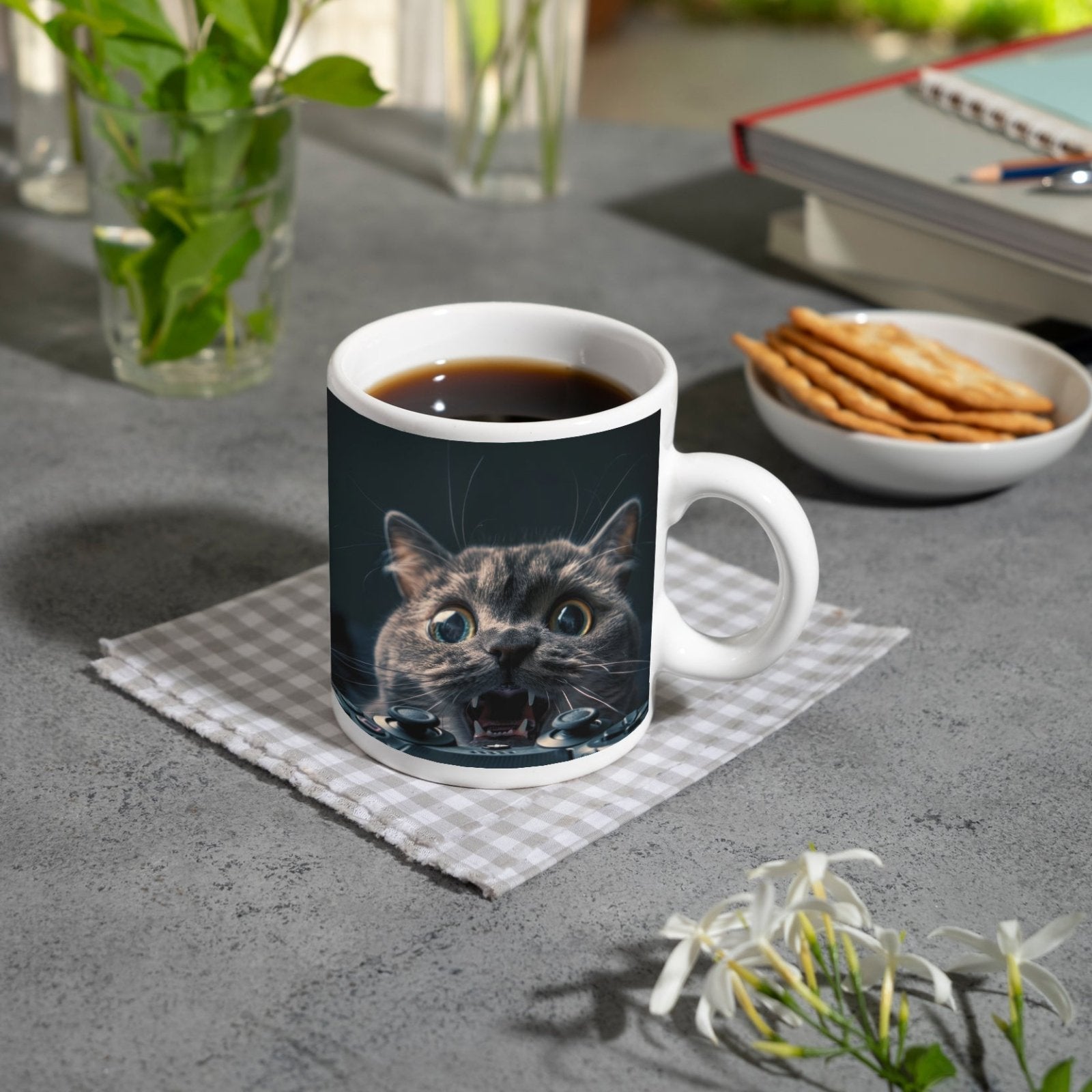 Motivtasse Gamer - Katze im Rage - Modus – Krallen statt Controller. - deyoli