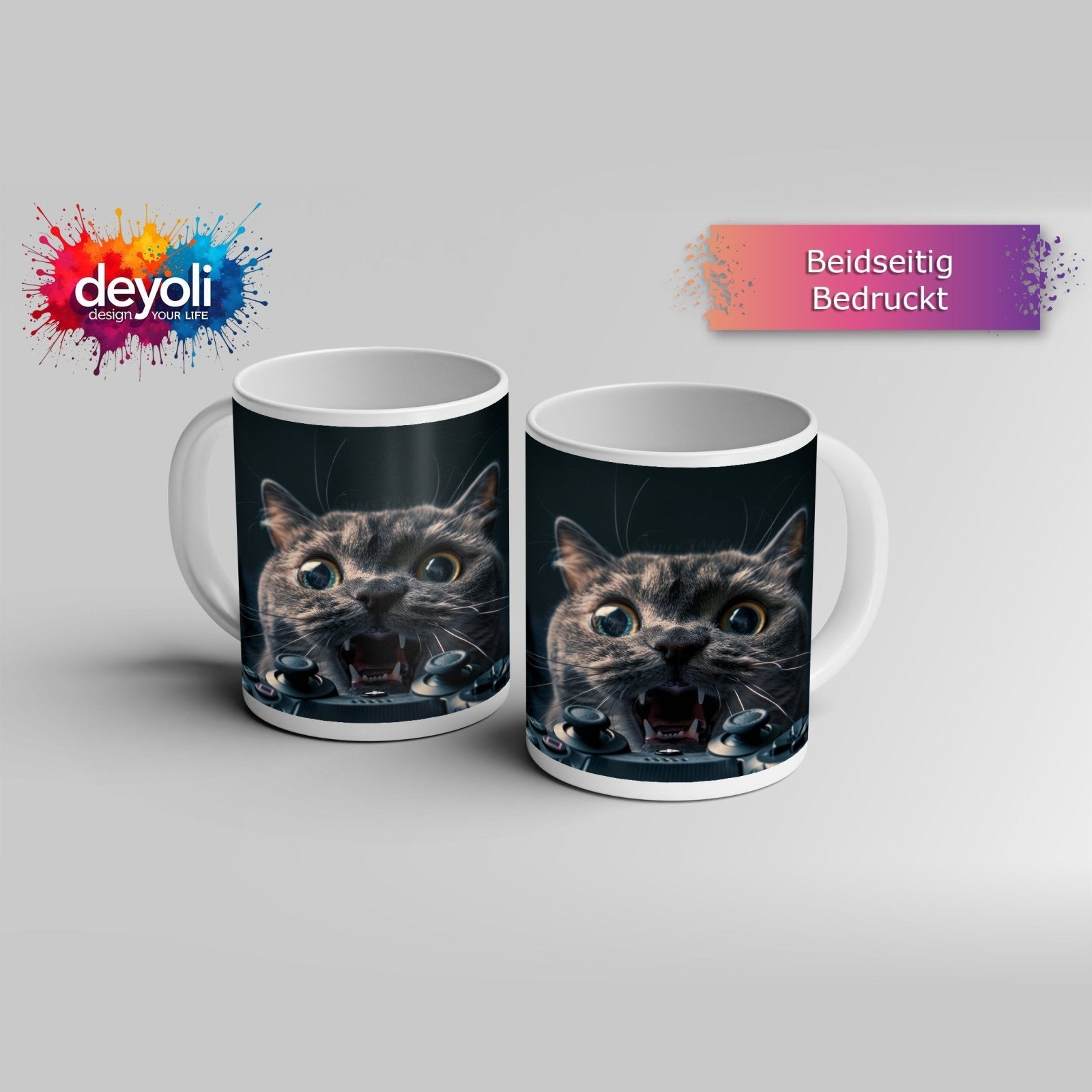 Motivtasse Gamer - Katze im Rage - Modus – Krallen statt Controller. - deyoli