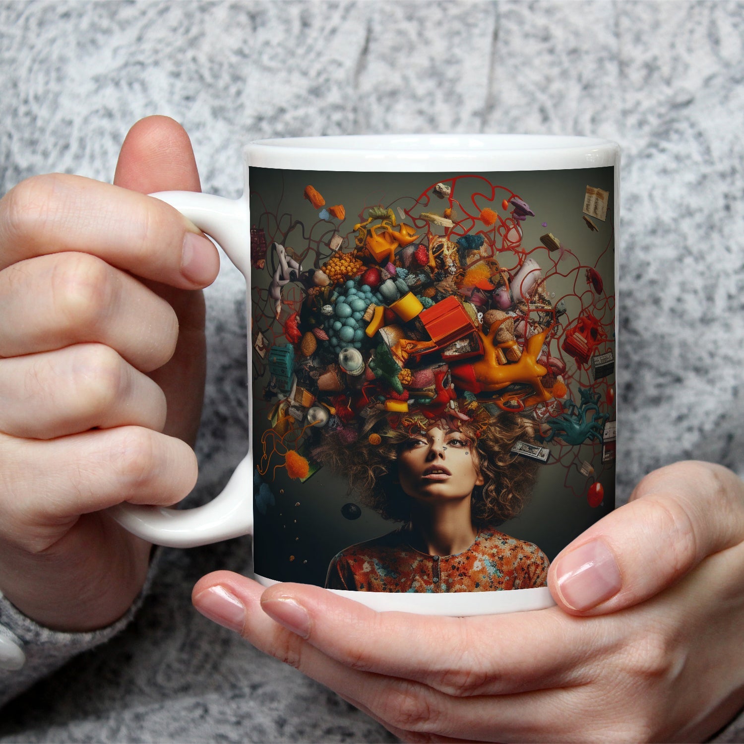 Motivtasse Gedankenchaos als leuchtendes Feuerwerk der Fantasie. - deyoli