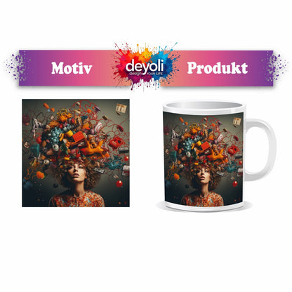 Motivtasse Gedankenchaos als leuchtendes Feuerwerk der Fantasie. - deyoli