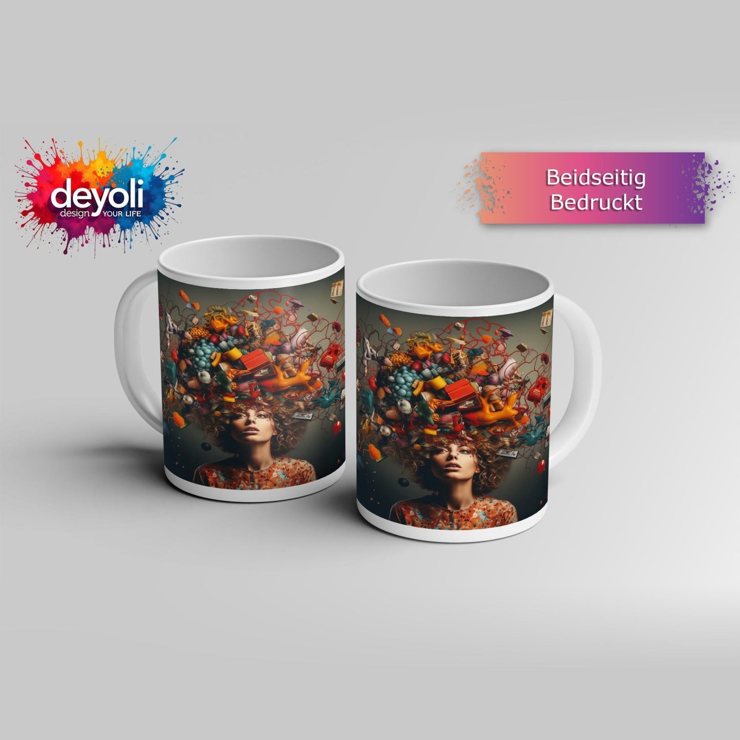Motivtasse Gedankenchaos als leuchtendes Feuerwerk der Fantasie. - deyoli