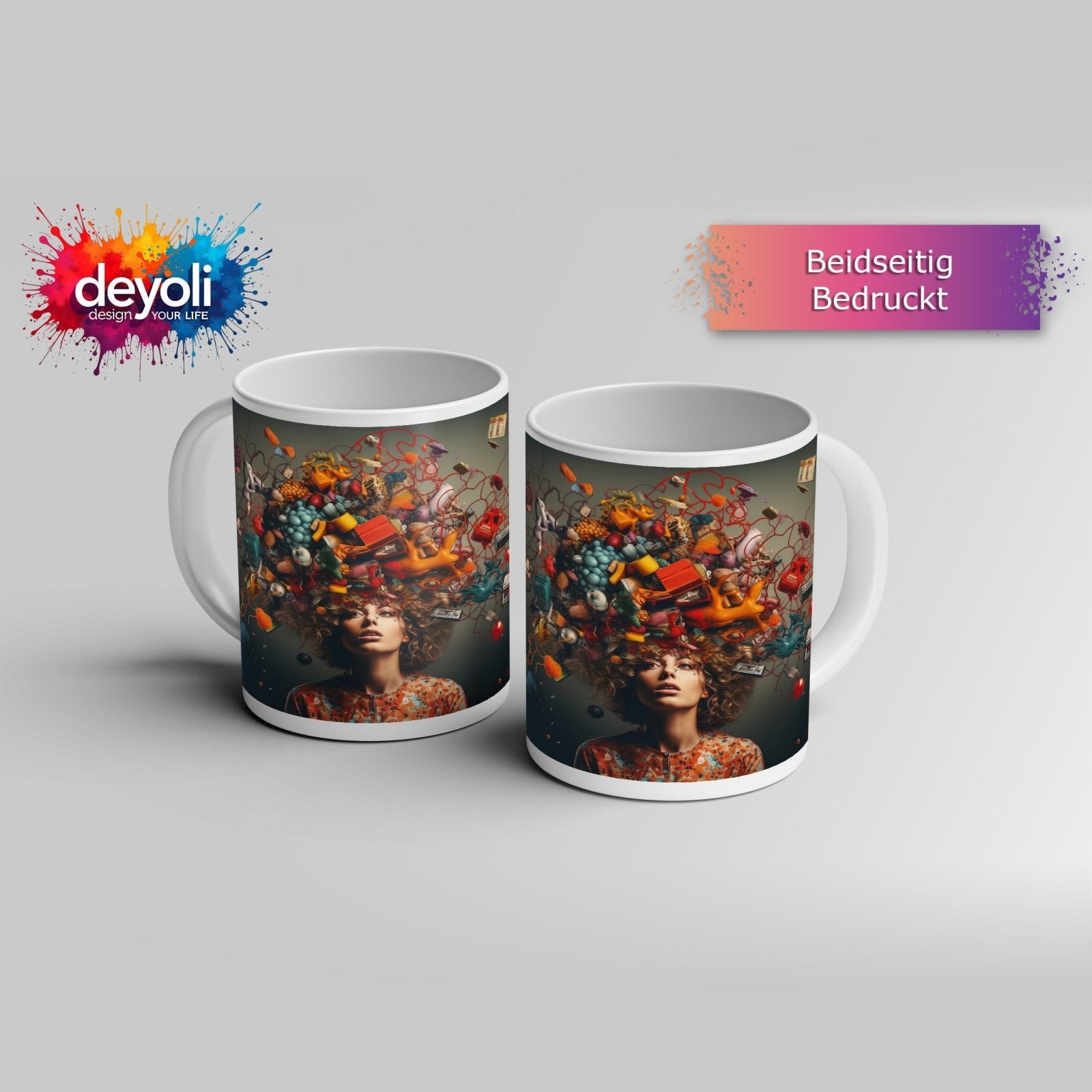 Motivtasse Gedankenchaos als leuchtendes Feuerwerk der Fantasie. - deyoli