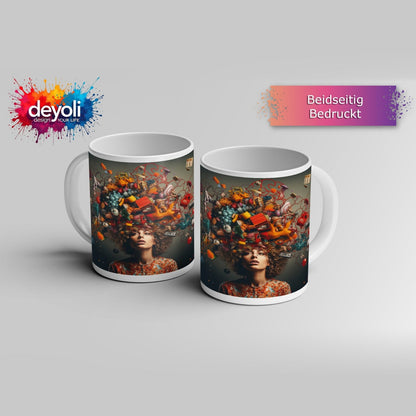 Motivtasse Gedankenchaos als leuchtendes Feuerwerk der Fantasie. - deyoli