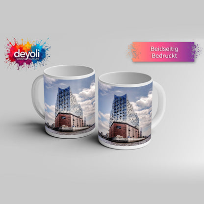 Motivtasse Gläserne Wellen – die Elbphilharmonie am Hafenrand. - deyoli