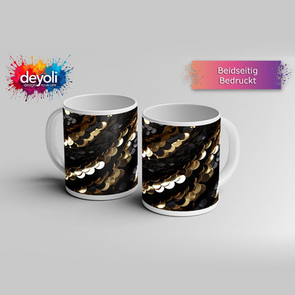 Motivtasse Gold und Schwarz tanzen in schimmernder Harmonie. - deyoli