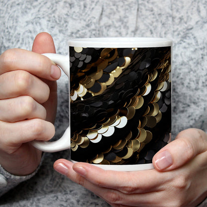 Motivtasse Gold und Schwarz tanzen in schimmernder Harmonie. - deyoli