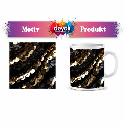 Motivtasse Gold und Schwarz tanzen in schimmernder Harmonie. - deyoli