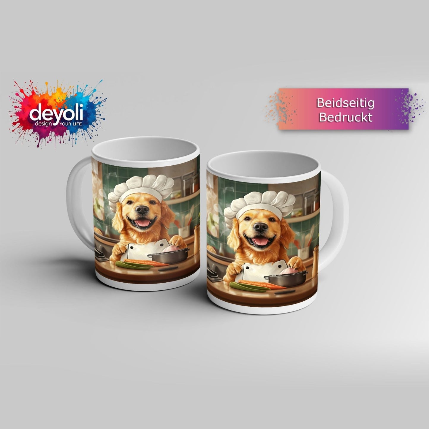 Motivtasse Golden Retriever kocht mit Herz und guter Laune. - deyoli