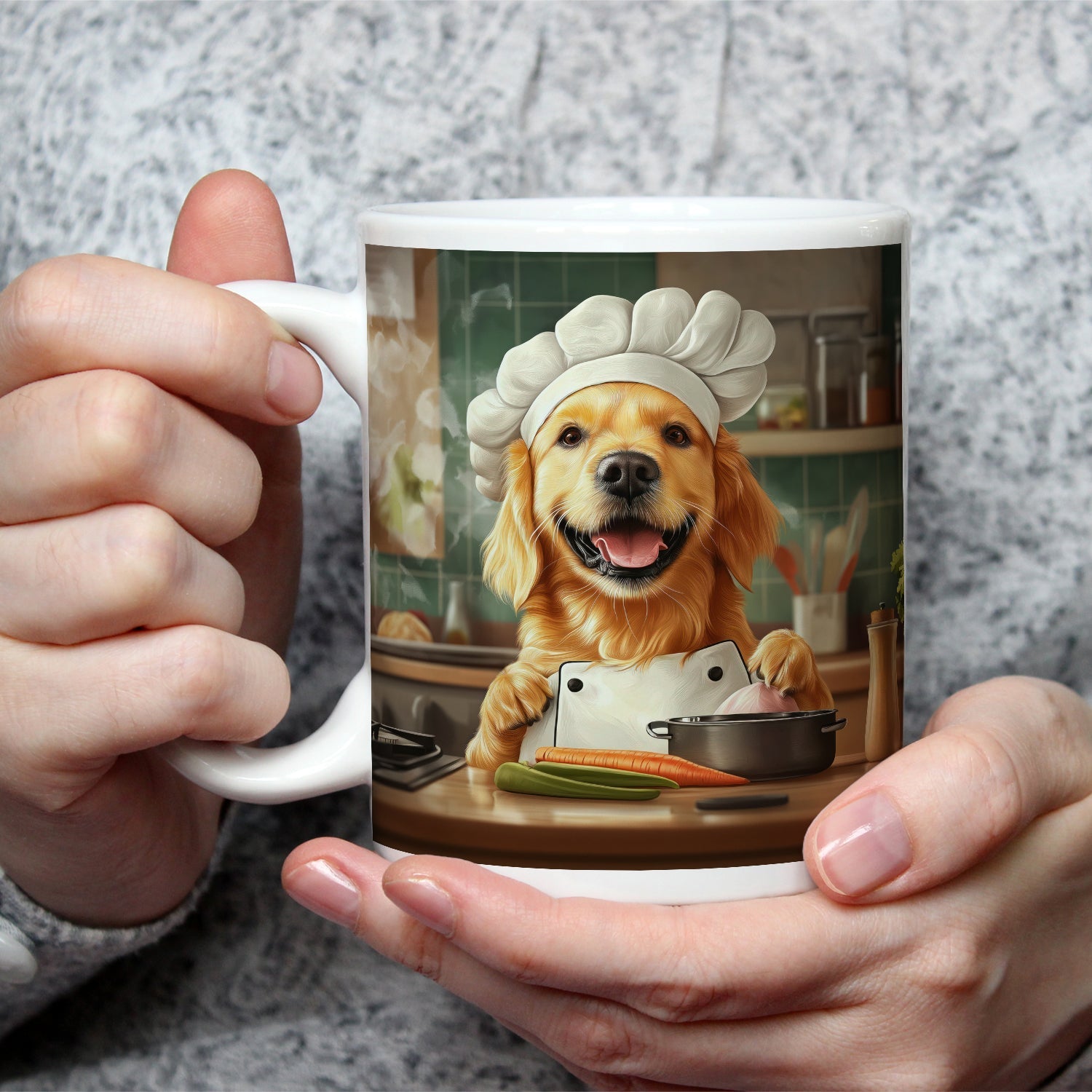 Motivtasse Golden Retriever kocht mit Herz und guter Laune. - deyoli
