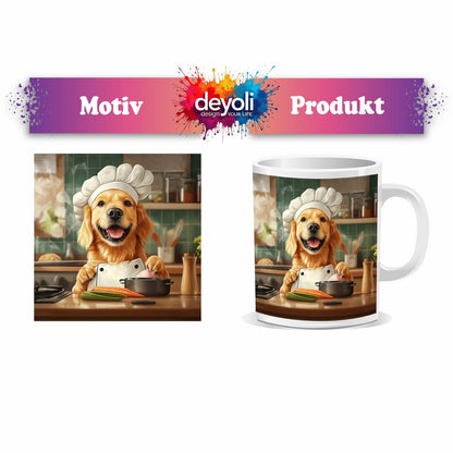 Motivtasse Golden Retriever kocht mit Herz und guter Laune. - deyoli