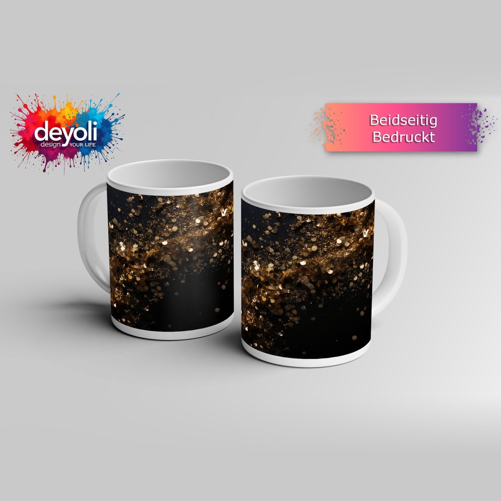 Motivtasse Goldene Funken tanzen über samtiges Schwarz. - deyoli