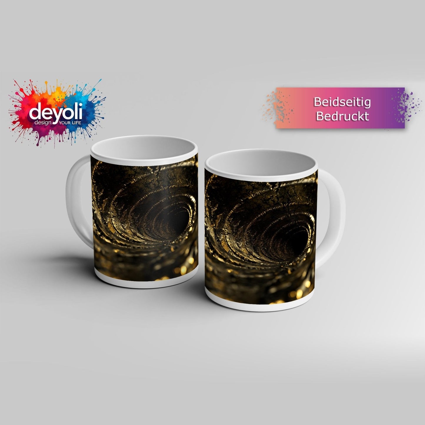 Motivtasse Goldene Spirale – der Abgrund flüstert in Glanz. - deyoli