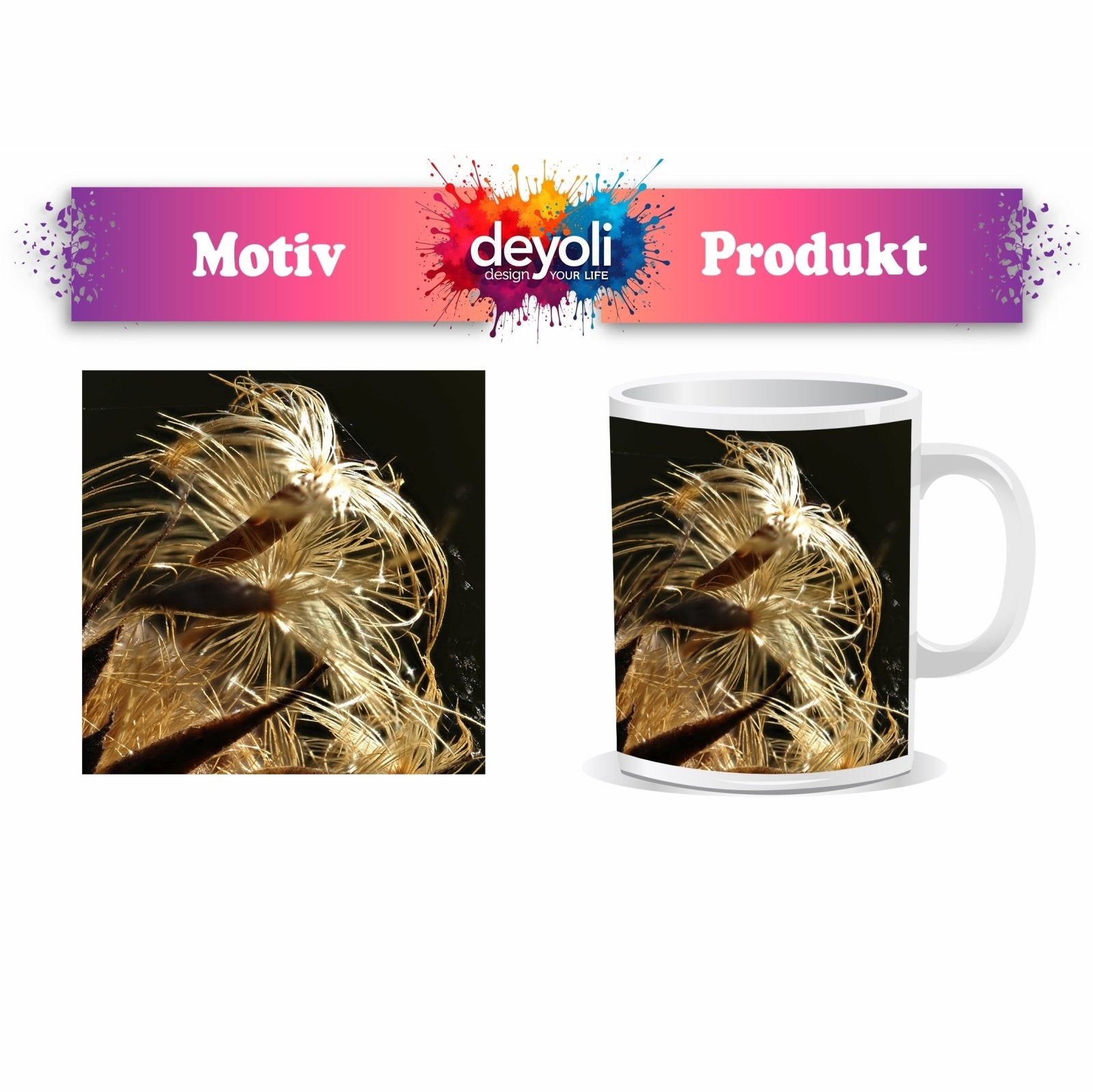 Motivtasse Goldener Flaum im Licht – zartes Spiel der Natur. - deyoli