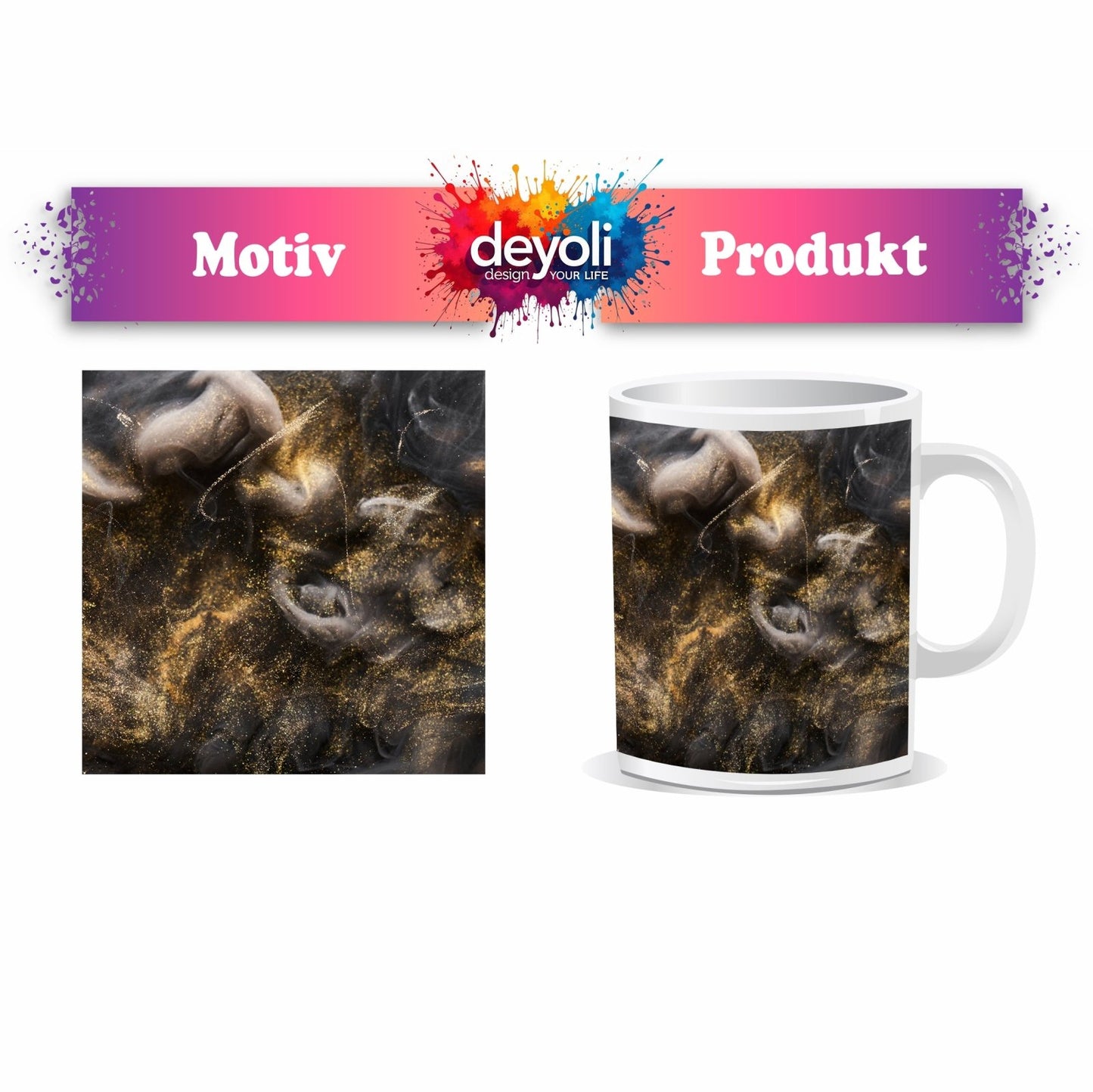 Motivtasse Goldner Nebel wirbelt durch das Dunkel der Träume. - deyoli