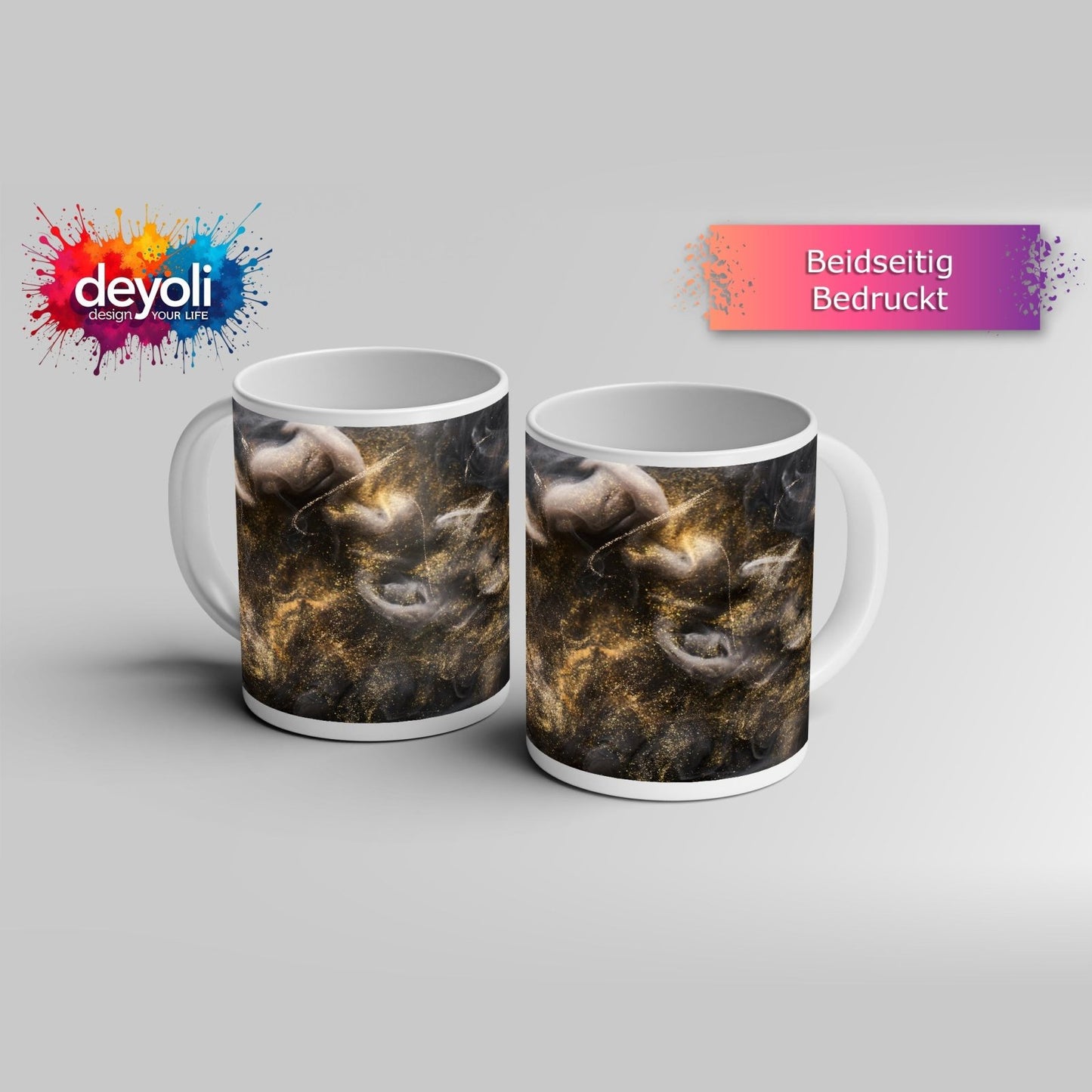 Motivtasse Goldner Nebel wirbelt durch das Dunkel der Träume. - deyoli