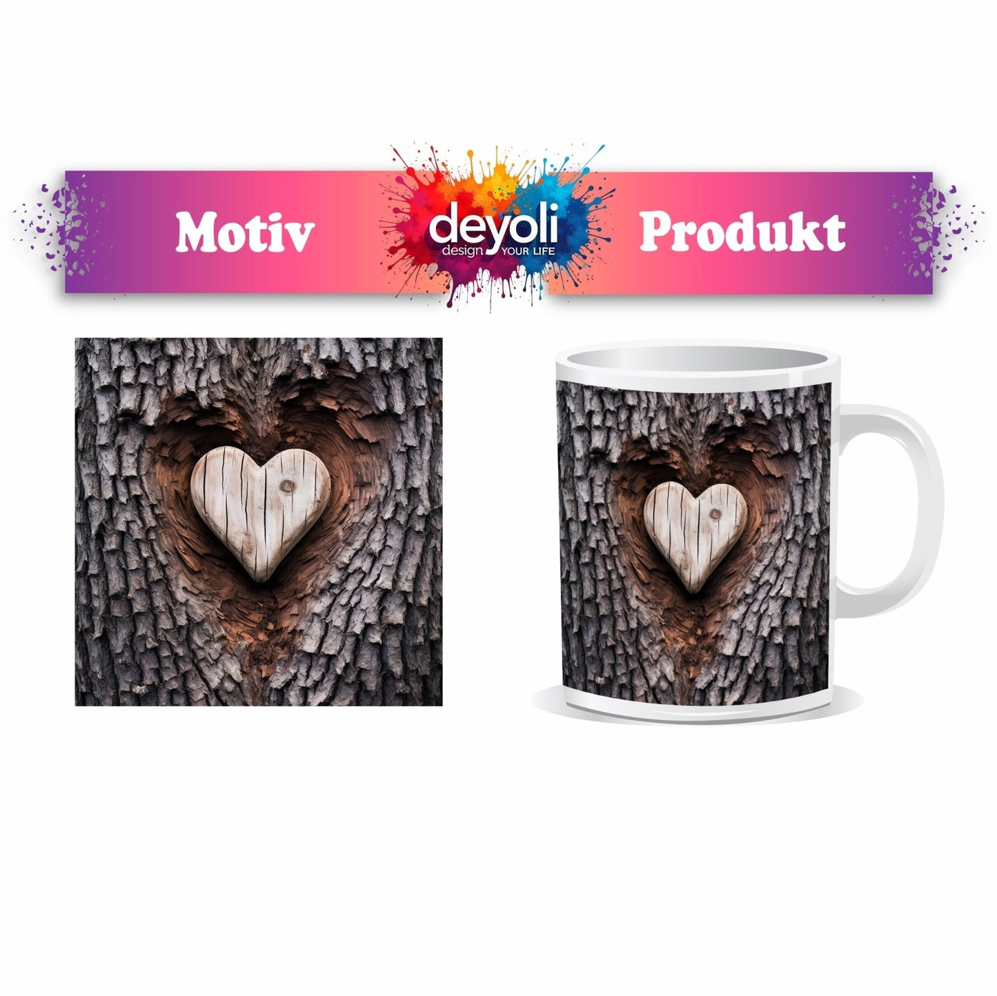 Motivtasse Handwerk der Natur – geschnitzte Liebe im Baumherz. - deyoli