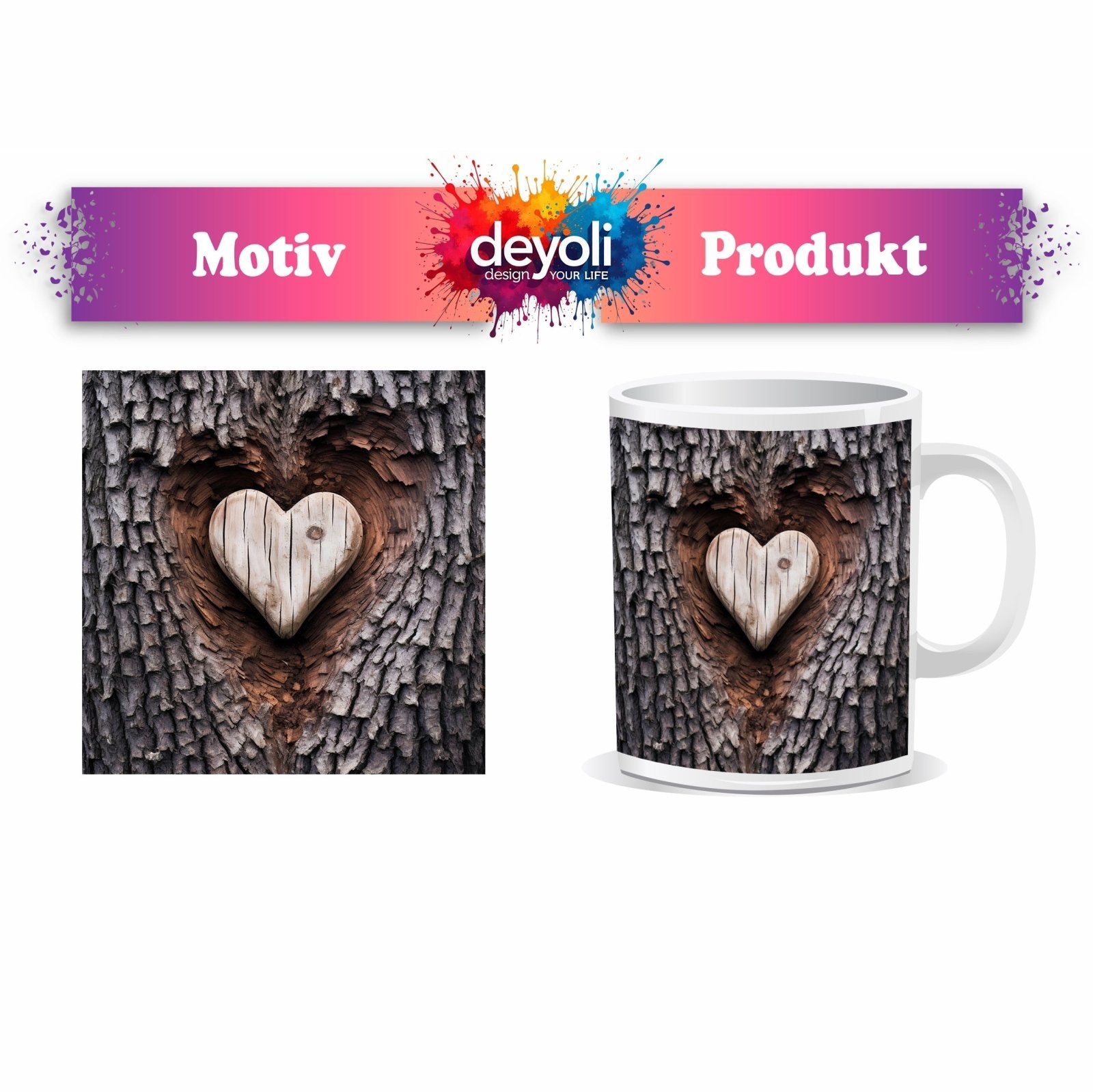 Motivtasse Handwerk der Natur – geschnitzte Liebe im Baumherz. - deyoli