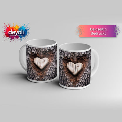 Motivtasse Handwerk der Natur – geschnitzte Liebe im Baumherz. - deyoli
