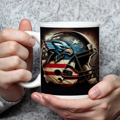 Motivtasse Helm in Sternen und Streifen – bereit für den großen Wurf. - deyoli