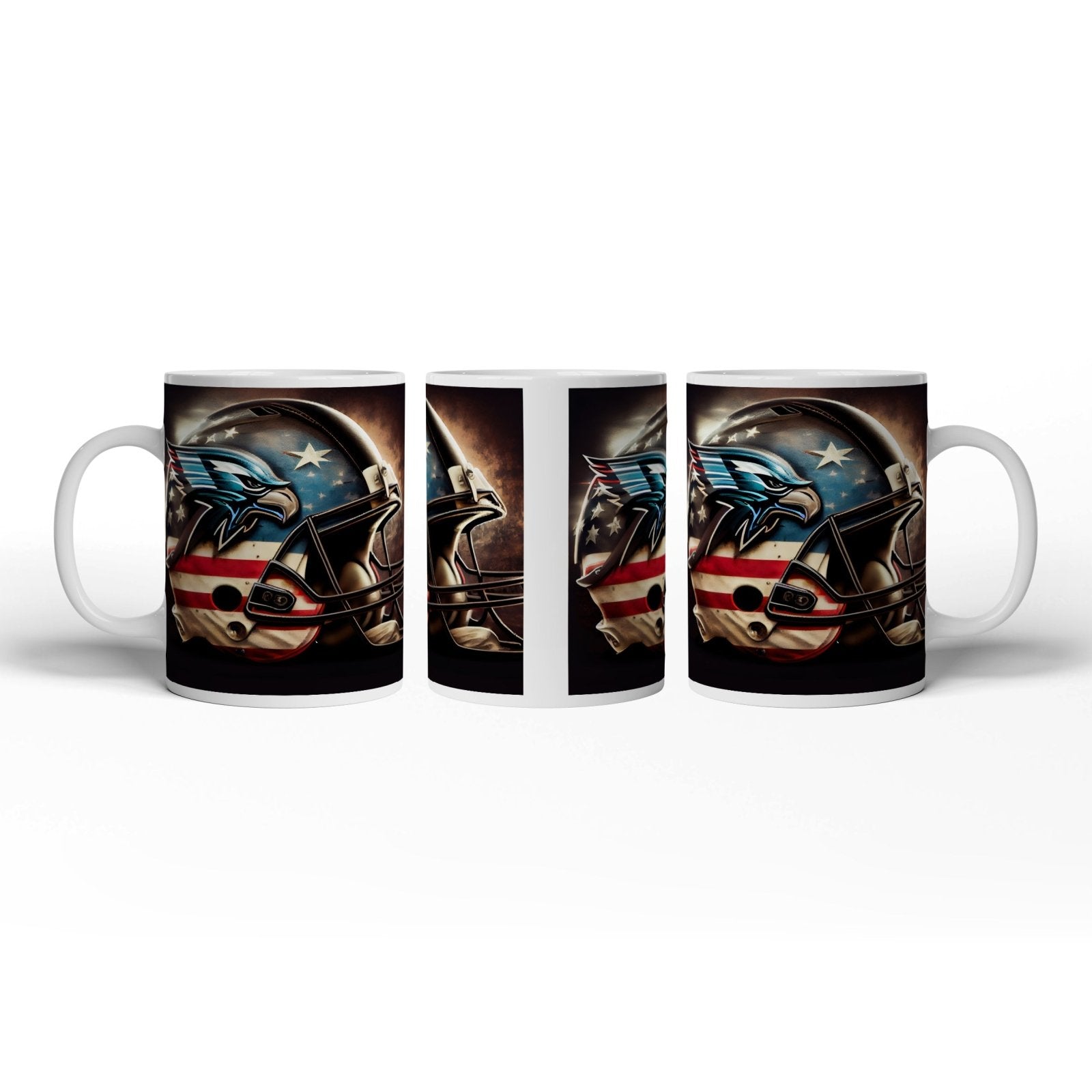Motivtasse Helm in Sternen und Streifen – bereit für den großen Wurf. - deyoli