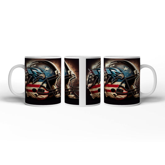 Motivtasse Helm in Sternen und Streifen – bereit für den großen Wurf. - deyoli
