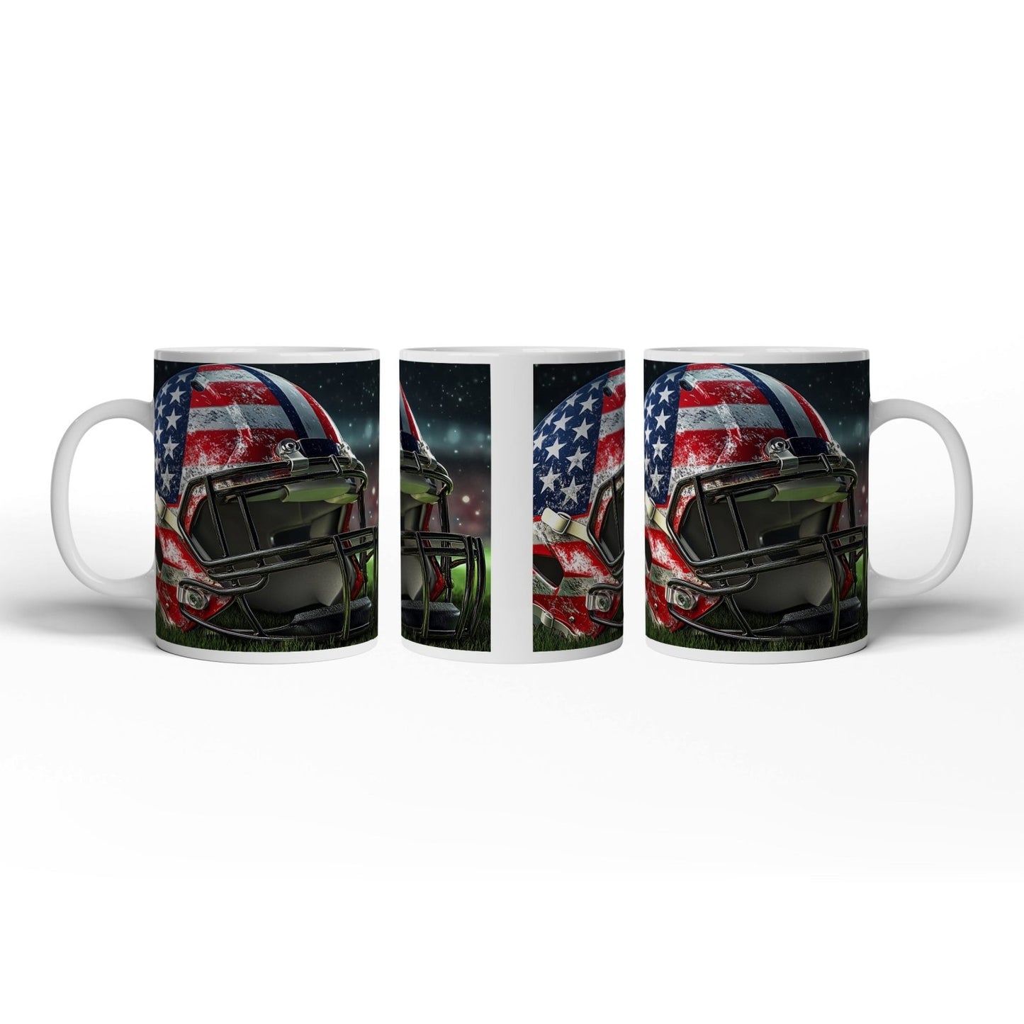 Motivtasse Helm in Sternenbanner – Symbol der Kraft auf grünem Feld. - deyoli