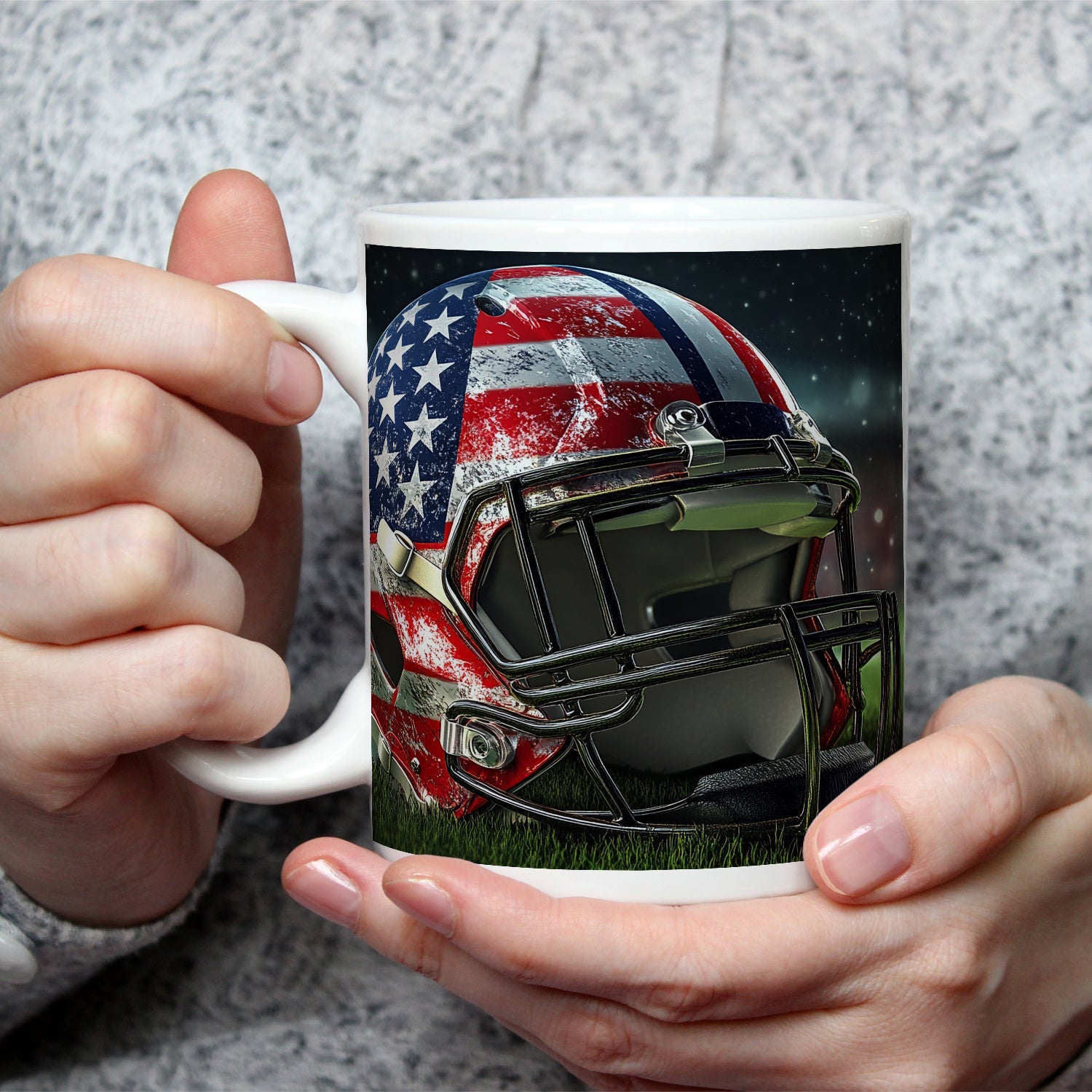 Motivtasse Helm in Sternenbanner – Symbol der Kraft auf grünem Feld. - deyoli
