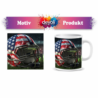 Motivtasse Helm in Sternenbanner – Symbol der Kraft auf grünem Feld. - deyoli