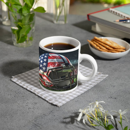 Motivtasse Helm in Sternenbanner – Symbol der Kraft auf grünem Feld. - deyoli