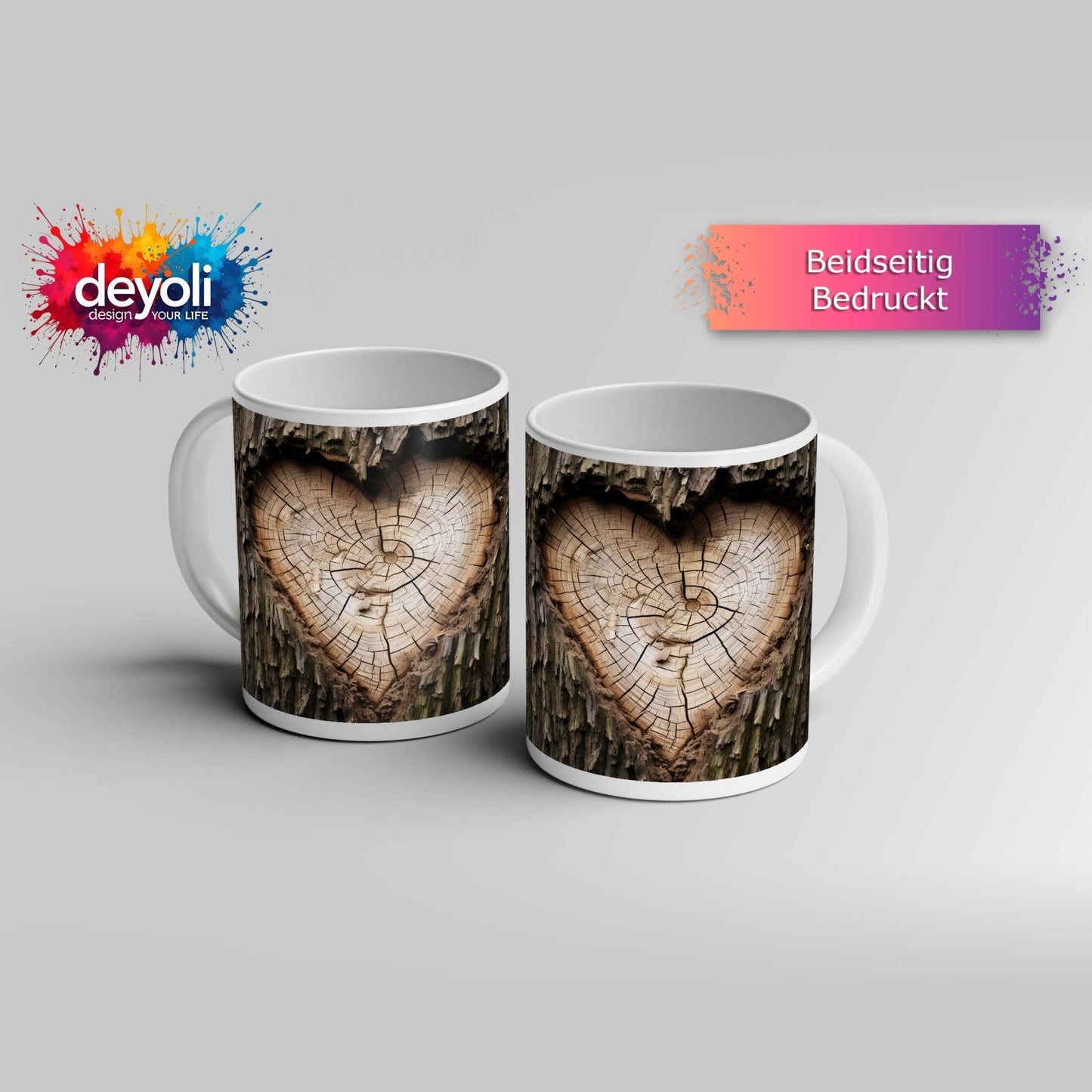 Motivtasse Herz aus Holz – verborgen im Kern des alten Baumes. - deyoli