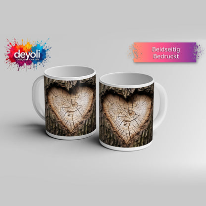 Motivtasse Herz aus Holz – verborgen im Kern des alten Baumes. - deyoli