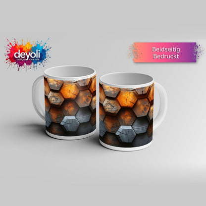 Motivtasse Hexagonale Holzstruktur mit warmem Glanz und Charakter. - deyoli