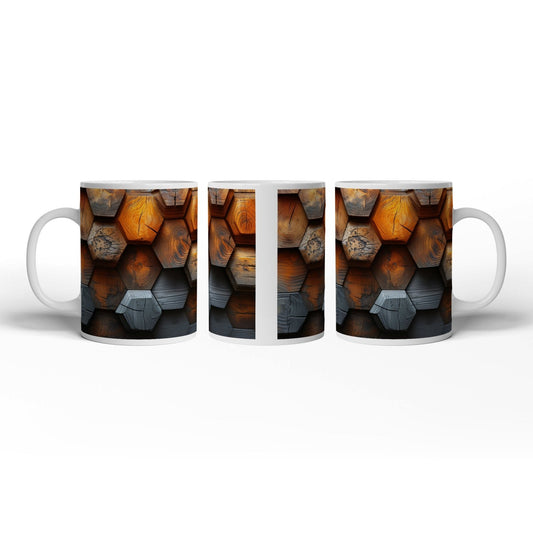 Motivtasse Hexagonale Holzstruktur mit warmem Glanz und Charakter. - deyoli