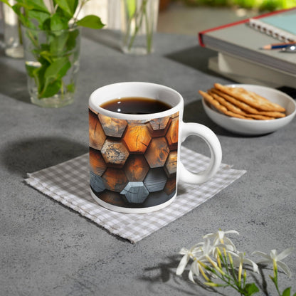 Motivtasse Hexagonale Holzstruktur mit warmem Glanz und Charakter. - deyoli